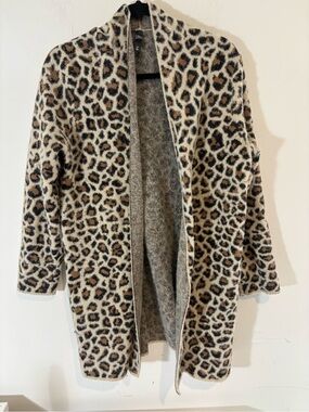 Ayla Womens Medium Open Front Fuzzy Leopard Print Cardigan Fall Casual Warm